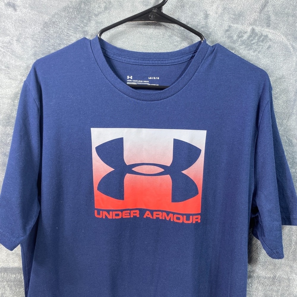 Under Armour Shirt Mens L Blue Graphic Short Sleeve HeatGear Loose Performance